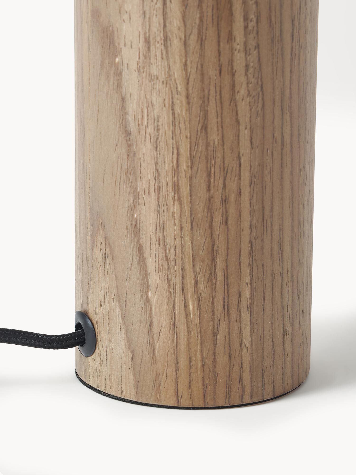 Detalus Ernesto stalinės lempos iš ąžuolo medžio faneros pagrindo vaizdas su juodu tekstiliniu laidu.