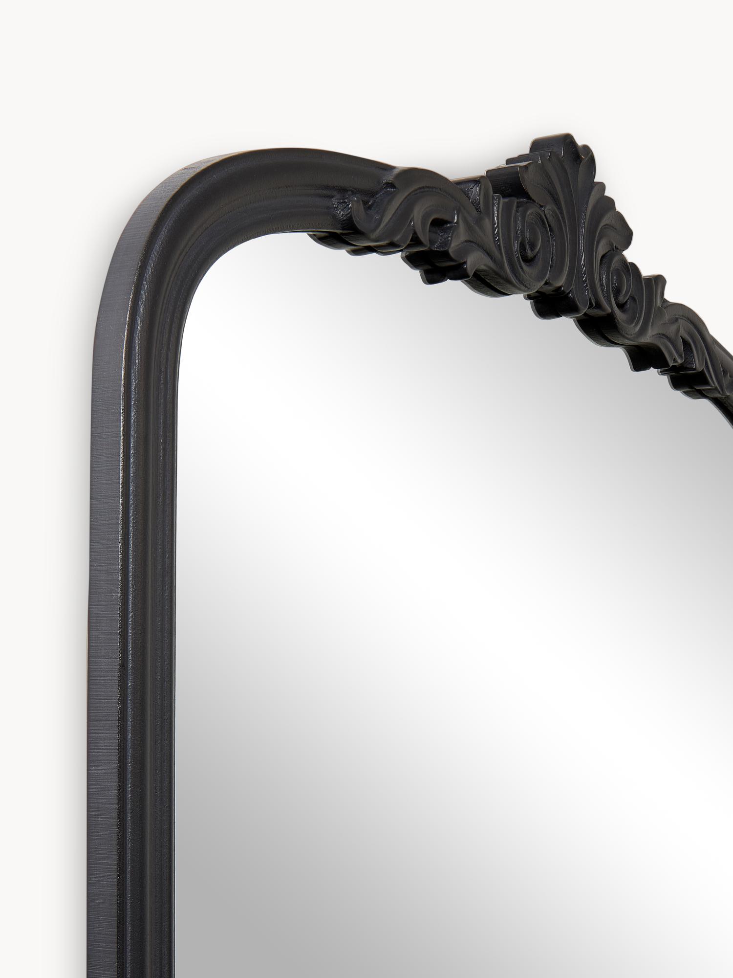 Baroko stiliaus sieninio veidrodžio Fabricio juodas rėmas su išskirtinėmis detalėmis, MDF medžiaga.
