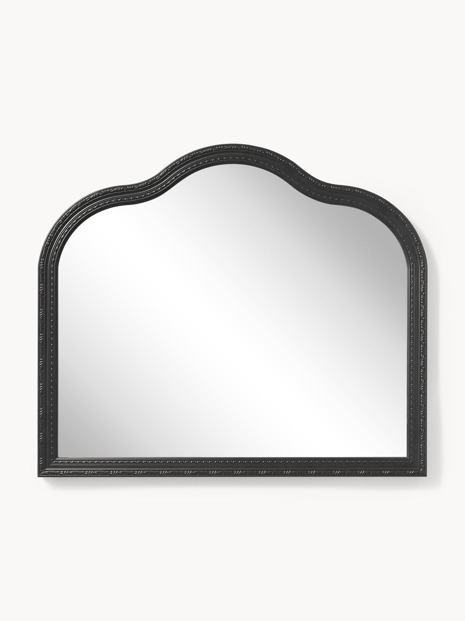 Baroko stiliaus sieninio veidrodžio Muriel juodas rėmas, MDF galinė pusė, centrinė kompozicija.